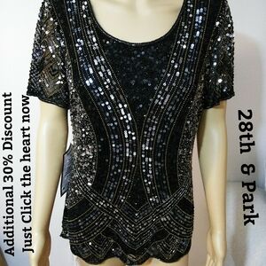28th & Park,‎ Black Sequined Top Sz Med New